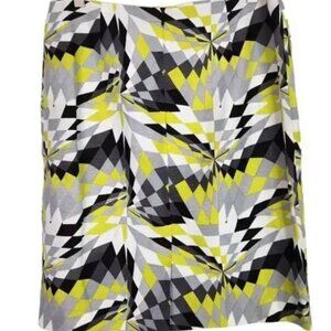 TIBI Skirt Womens 8 Green Black White Silk Linen Geometric Short Skirt NWT $20
